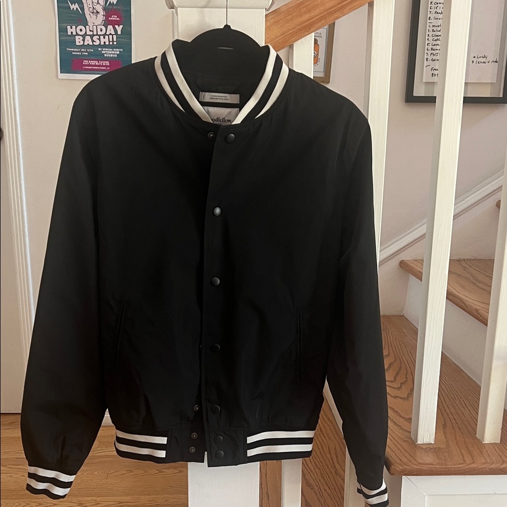 Bomber Jacket Mens Small Goodfellow & Co Varsity Jacket Black and White